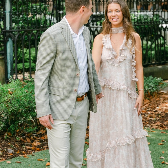 BHLDN High-Neck Ruffle Printed Organza Maxi Dress - Picture 4 of 4